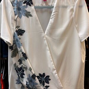 Vince Camuto White and Blue Floral Blouse